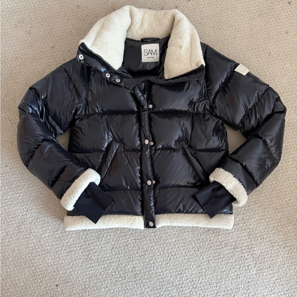 SAM. Gigi Shearing Trimmed Puffer Jacket size L black